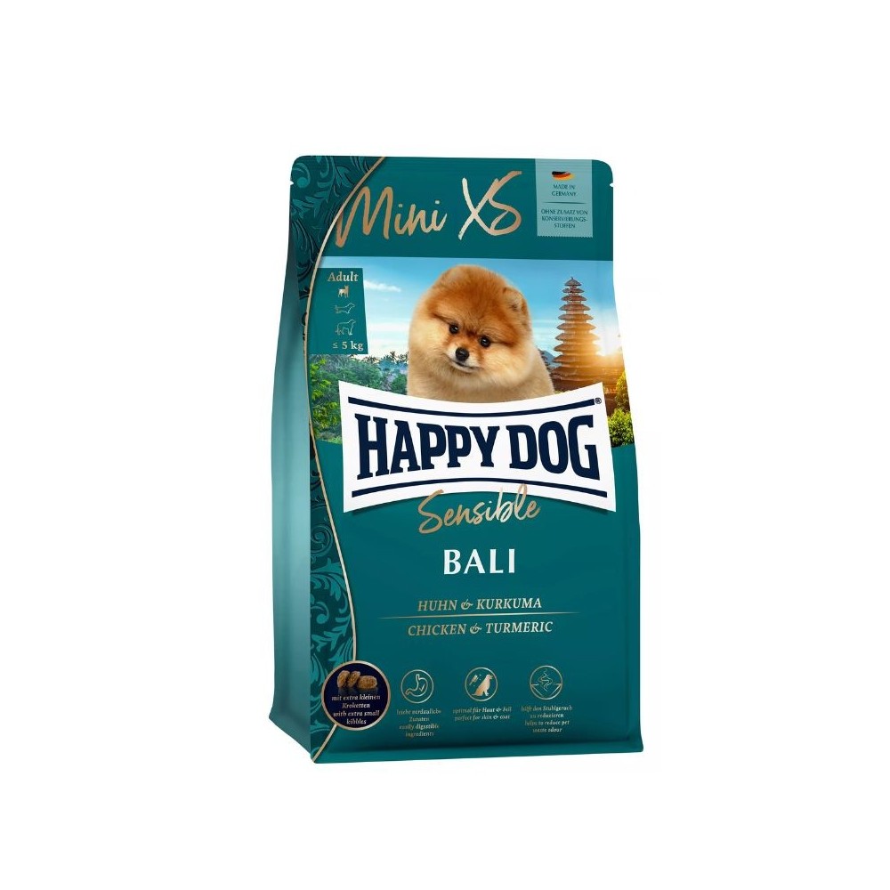 happy-dog-xs-bali-visavertis-maistas-mazu-veisliu-suaugusiems-sunims-su-vistiena-ir-ciberzole-300-g-akvazoo-lt