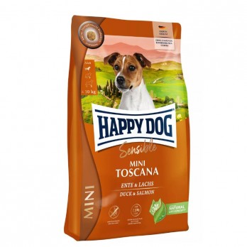 Happy Dog Mini Toscana visavertis pašaras mažų veislių suaugusiems šunims su antiena ir lašiša, 4 kg