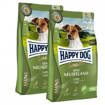 Happy Dog Mini Neuseeland visavertis pašaras mažų veislių suaugusiems šunims su ėriena ir ryžiais, 2x4 kg