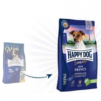 Happy Dog Mini France visavertis pašaras mažų veislių suaugusiems šunims su antiena ir bulvėmis, 2x4 kg