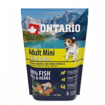 Ontario visavertis pašaras šunims Adult Mini Fish&Rice, 0,75 kg