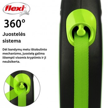 Flexi New Neon S automatinis pavadys, 5 m, juostelė, žalias