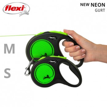 Flexi New Neon S automatinis pavadys, 5 m, juostelė, žalias