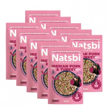 Natsbi Steamed Iberian Pork Turkey visavertis pašaras šunims su Iberijos kiauliena ir kalakutiena 10x200 g