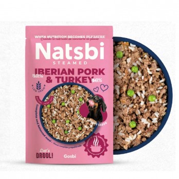 Natsbi Steamed Iberian Pork Turkey visavertis pašaras šunims su Iberijos kiauliena ir kalakutiena 10x200 g