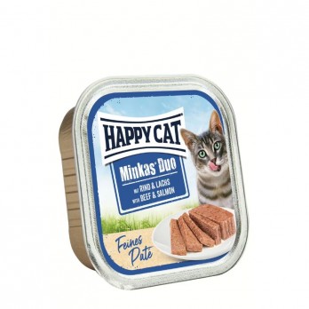 Happy Cat Duo konservai katėms su jautiena ir lašiša, 100 g